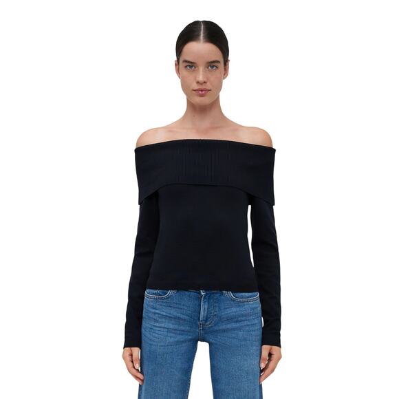 Vero Moda Black Off Shoulder Ribbed Pullover Top L NWT - Picture 1 of 9